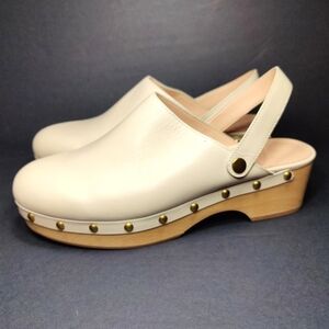 J. Crew Convertible Dusty Ivory Leather Slip On Clog Women's Shoe Size 10.5 NWOT